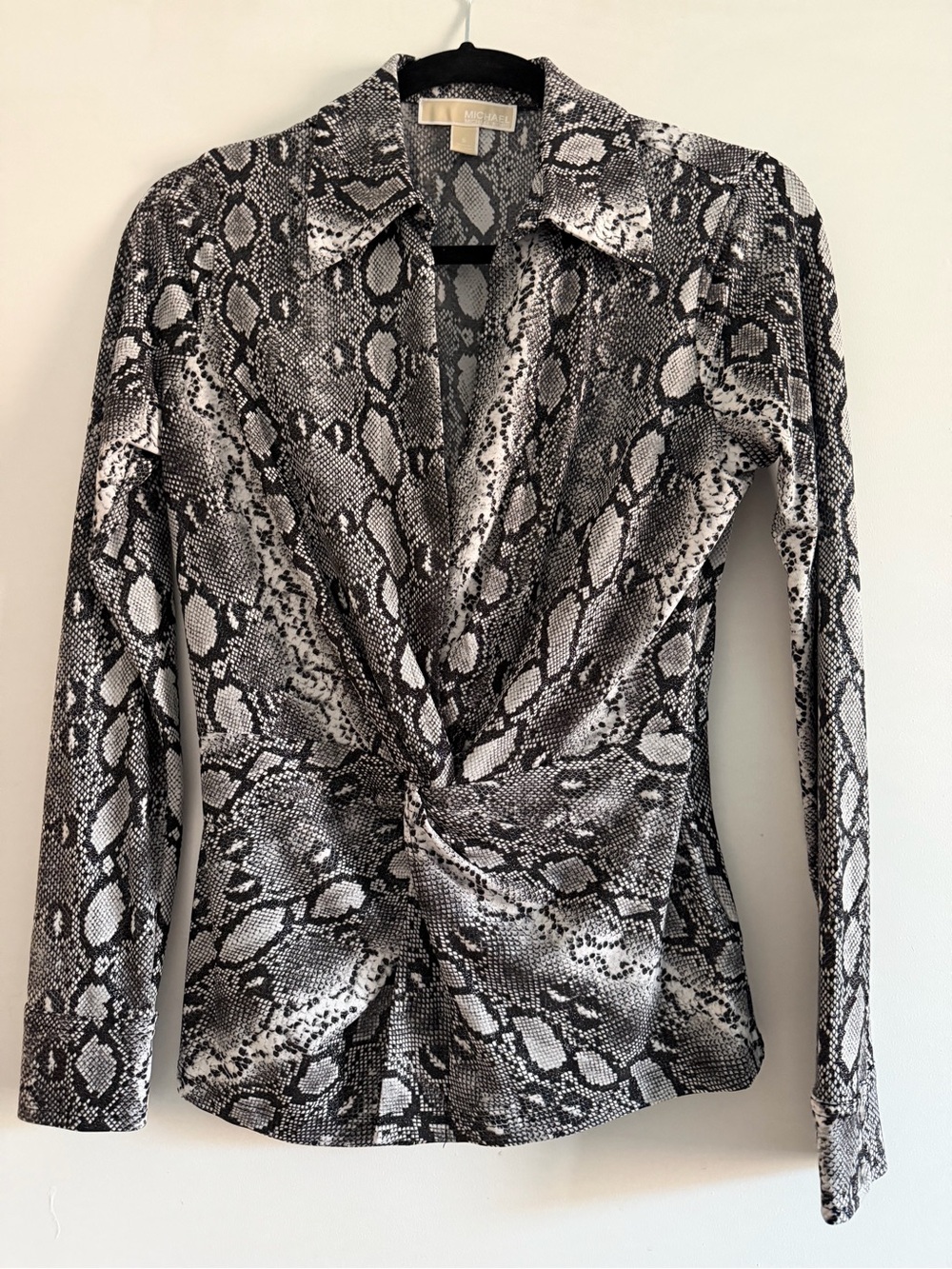 Snake Print Twist-Front Blouse - Black & White